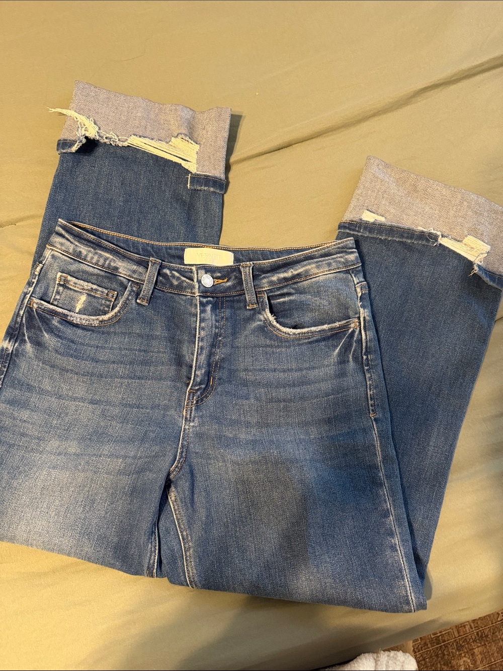VERVET BY FLYING MONKEY Distressed Straight-Leg Jeans in Blue